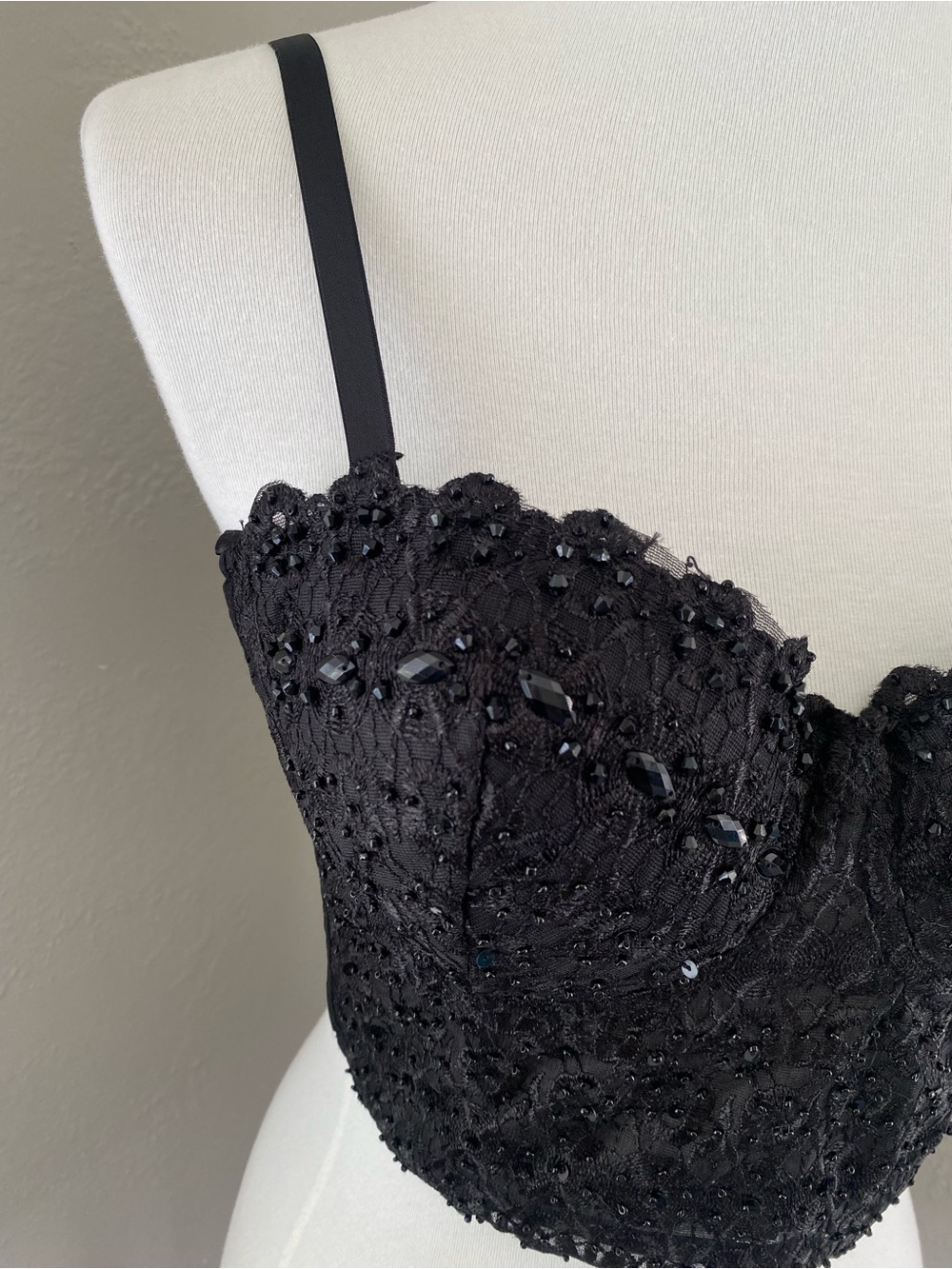 NWT Black Beaded Rhinestone Bustier Corset Top Whimsigoth Glam Festival Romantic - Picture 2 of 7